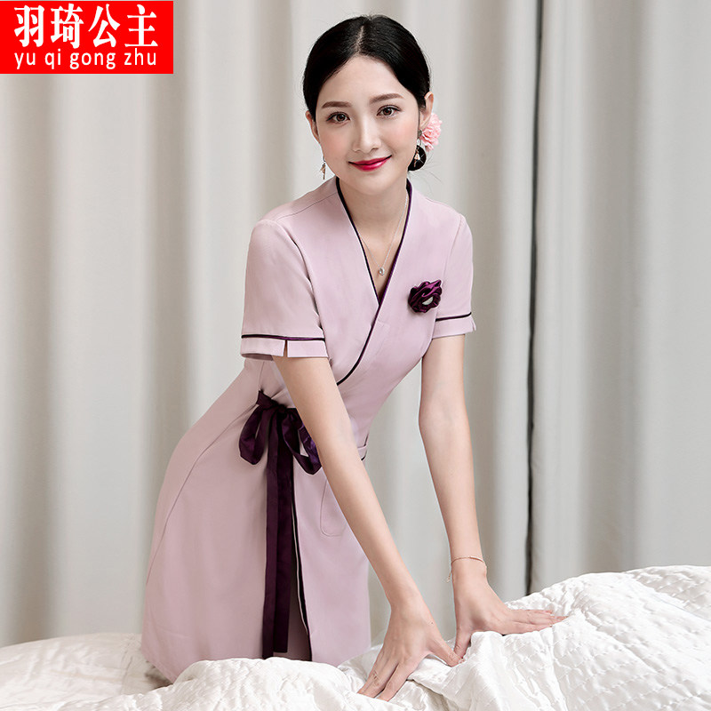 2025夏短袖美容师连衣裙工衣养生会所优雅气质美容院工作服修身女