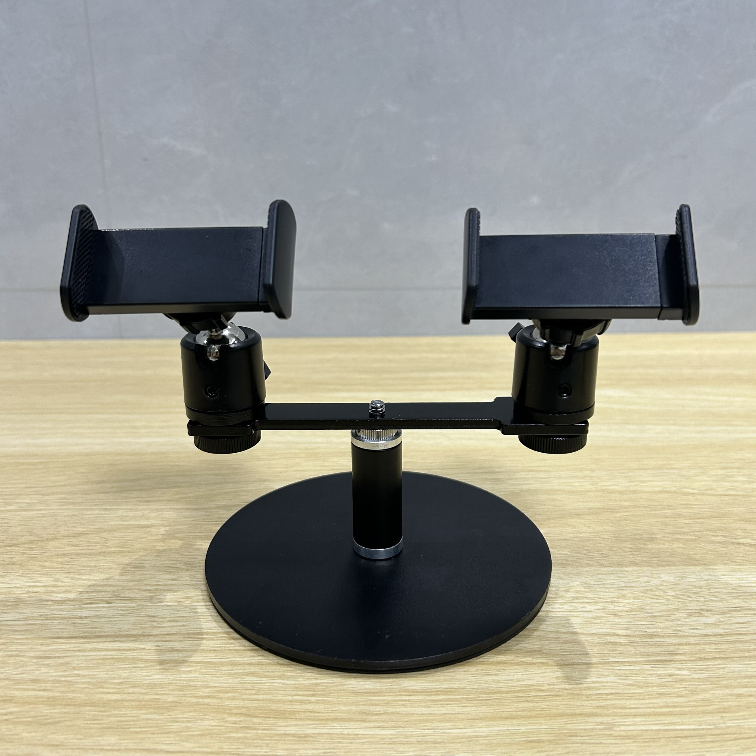 金属圆盘桌面双机位通用懒人支架办公底座直播支撑两机夹360云台