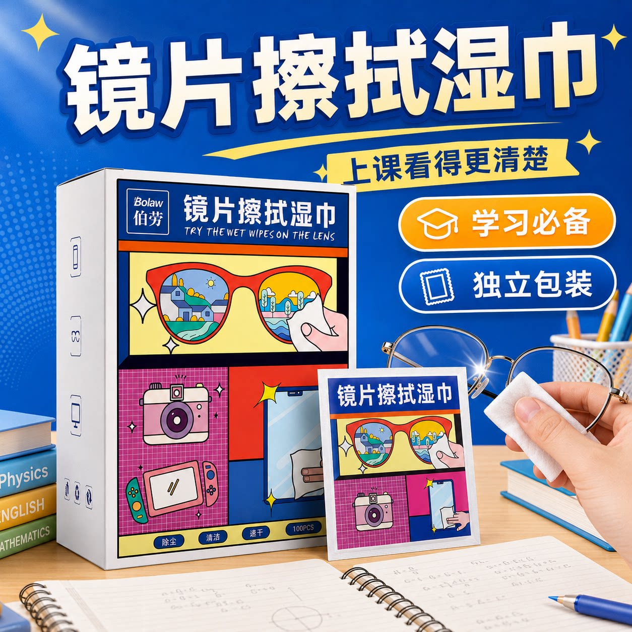 擦眼镜专用清洁湿巾一次性擦镜湿纸手机电脑屏幕清洁布眼镜擦拭布