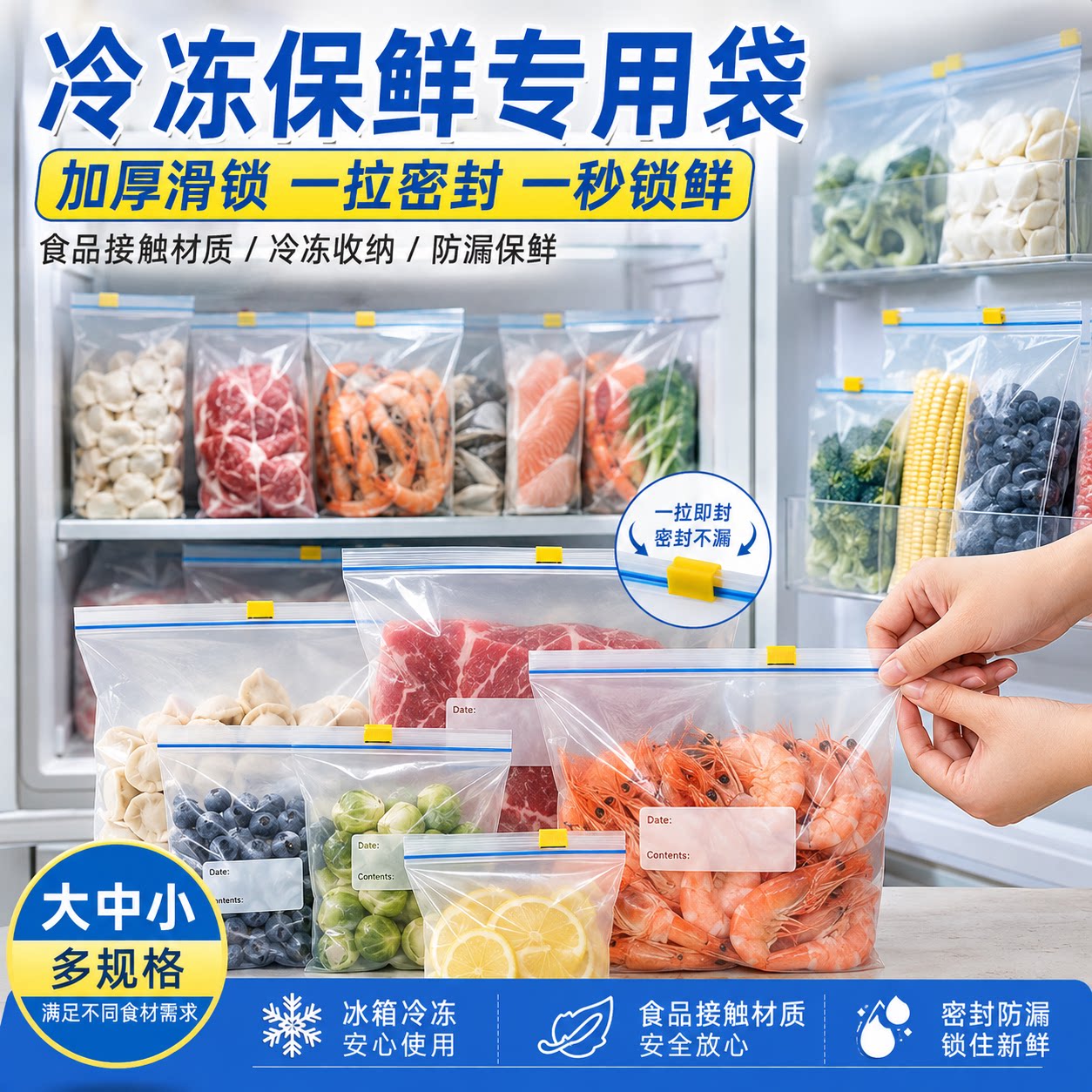 保鲜袋食品级家用加厚自封袋子