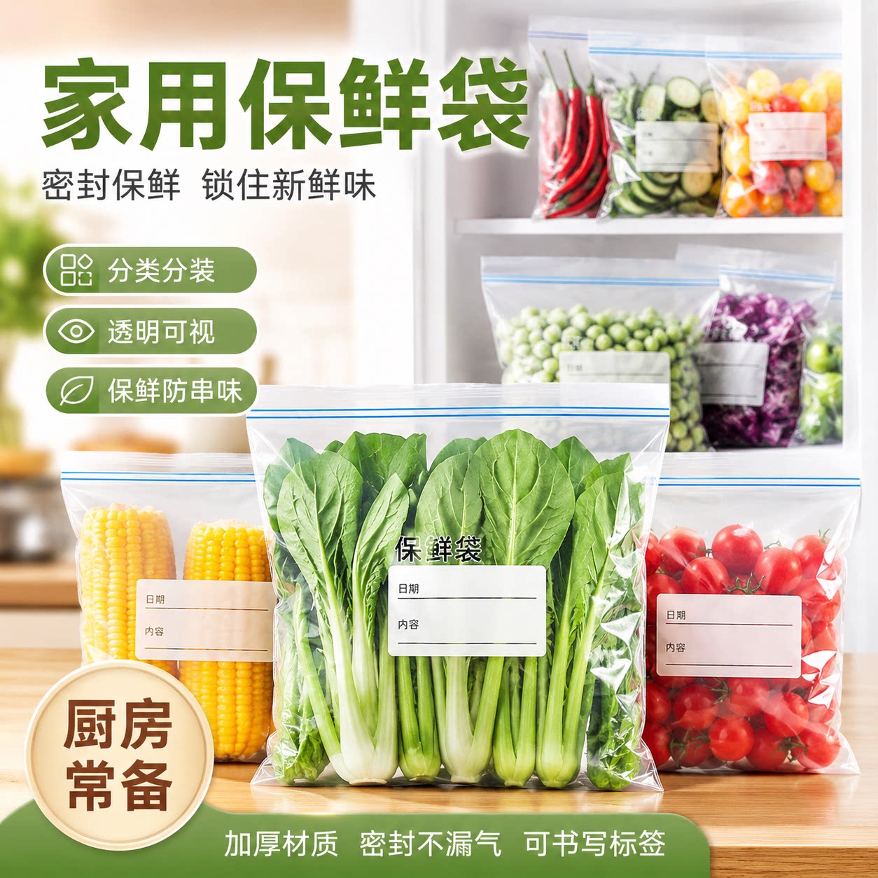 冰箱专用食品保鲜袋拉链自封袋果蔬肉类分装冷冻密封收纳袋