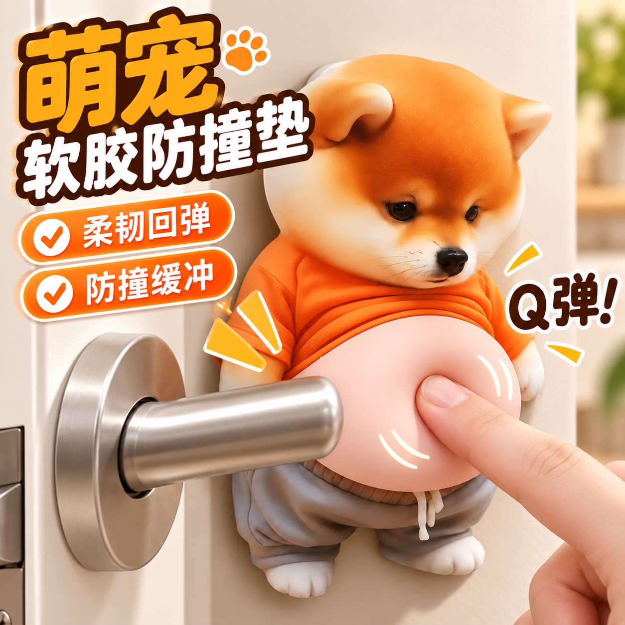 柴犬肚皮捏捏乐门把手减震贴