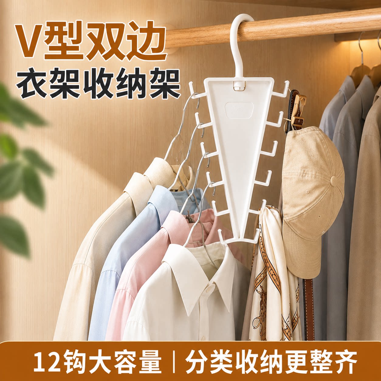 V型双边衣架收纳架卧室衣柜一钩多挂式衣架家用免挤压多层衣帽架