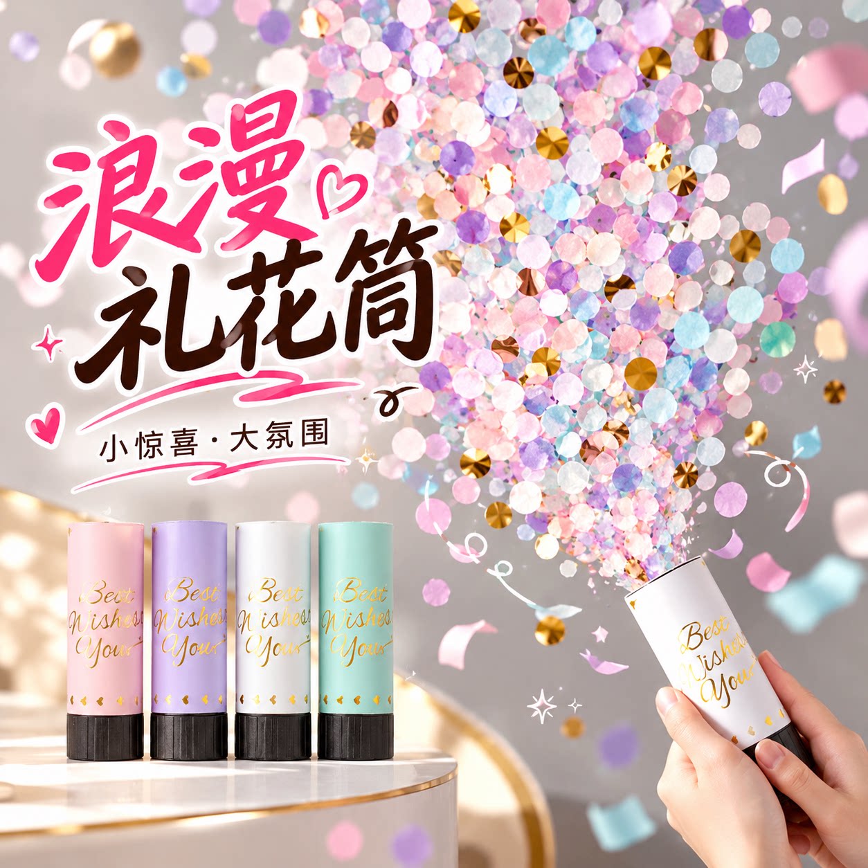 小礼花筒花瓣手持生日婚礼拍照