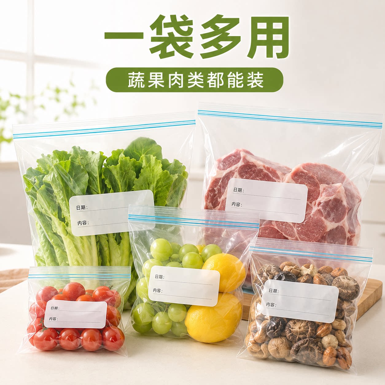食品级密封袋家用冰箱保鲜袋带封口食物冷冻收纳自封袋加厚塑封袋