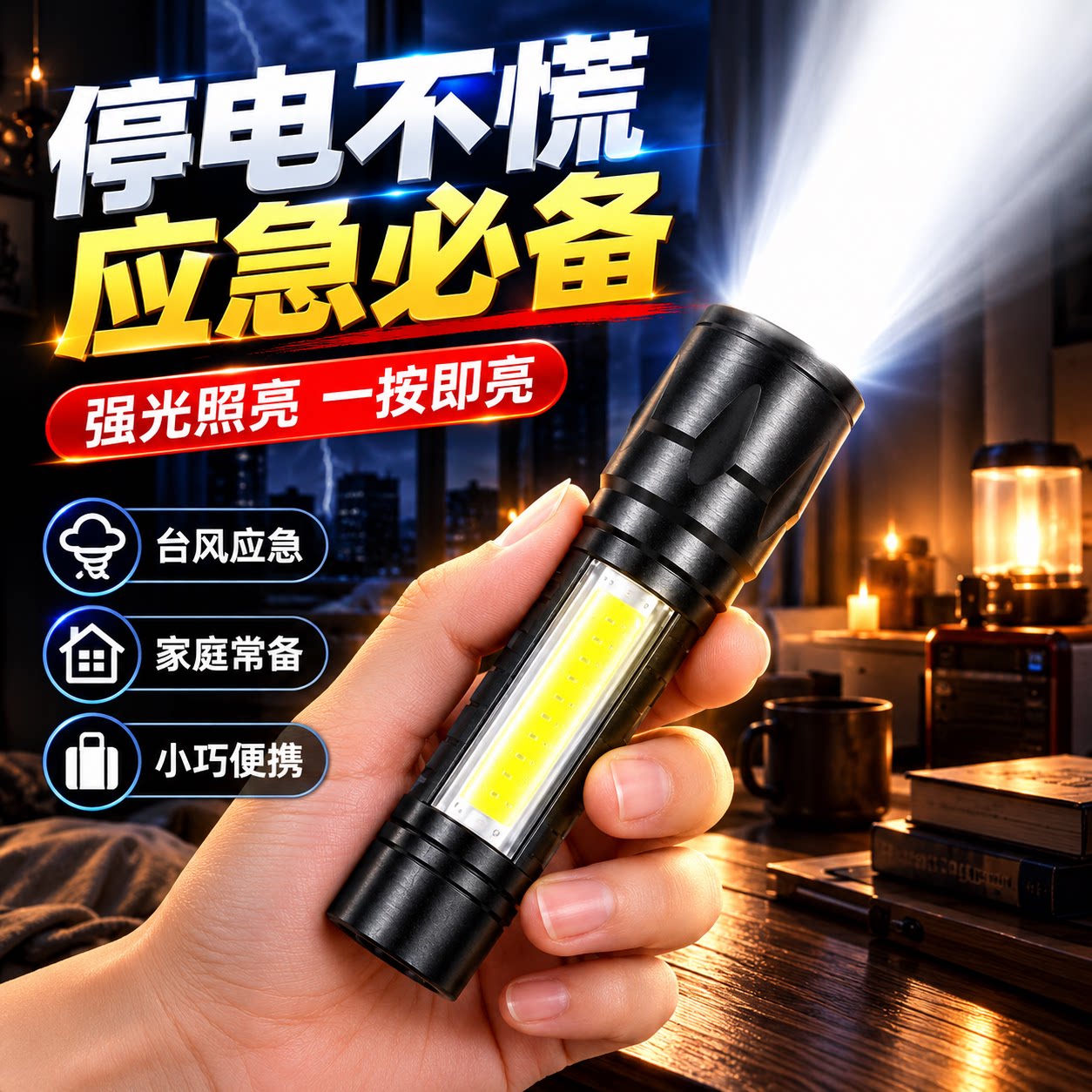 强光可充电USB防水远射手电筒