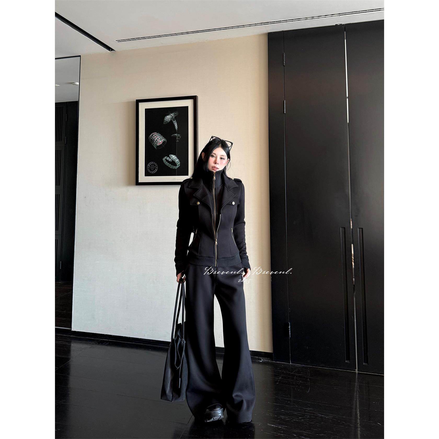 黑泽玄七2025冬季新款微胖显瘦设计感假两件银狐绒加厚外套套装女