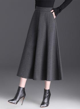 灰色毛呢半身裙秋冬新款八片拼接中长A字裙高级感气质伞裙大摆裙