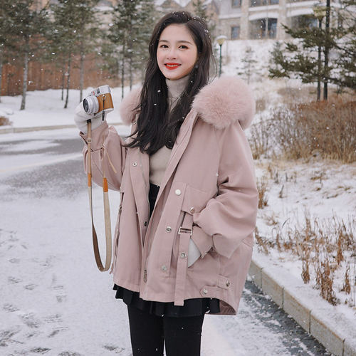 粉色派克棉服女冬季2024