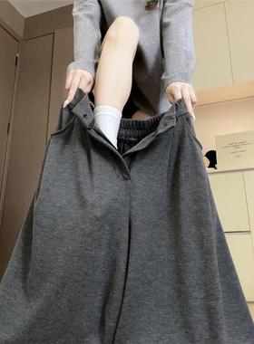 糯米灰色西装裤早秋女装2025新款胖mm大码阔腿裤宽松慵懒风裤子