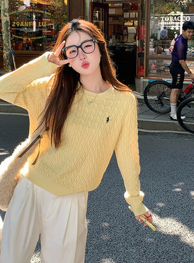 鹅黄色毛衣女款2025新款外穿软糯麻花套头针织衫内搭打底长袖上衣