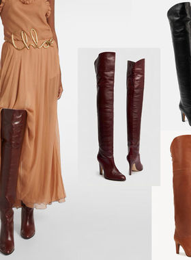 秋季新款过膝靴圆头高跟鞋冬季时装靴真皮外贸女大码40-4344-46