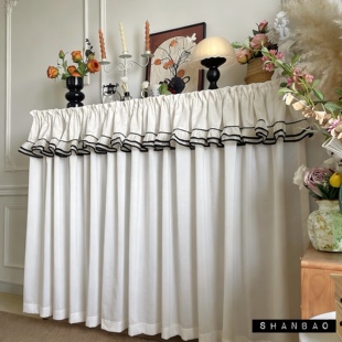 新中式衣柜橱柜遮挡帘置物架魔术贴书柜布门帘隔断法式免打孔窗帘