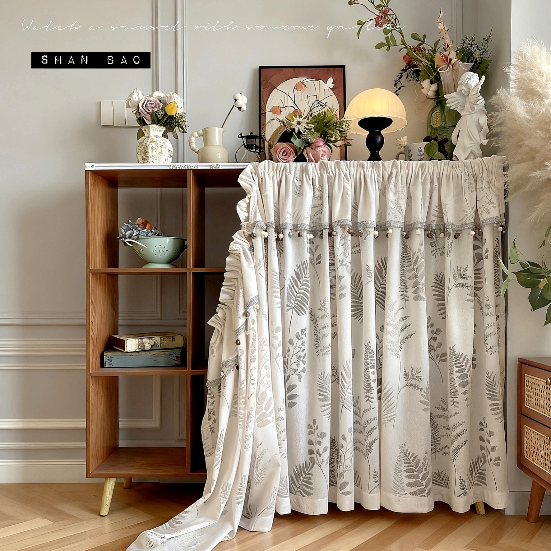 高级感复古法式免打孔柜子粘贴遮挡帘书架衣柜置物架遮挡洗衣机帘