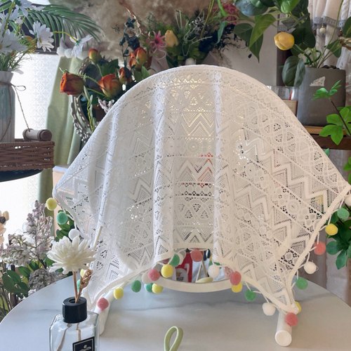 多巴胺彩色毛球蕾丝法式镜子遮挡帘防尘盖布桌布台布拍摄空气炸锅