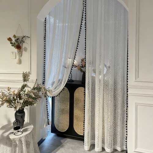 中古风法式复古高档拱形门帘隔断帘免打孔窗帘复古纱帘玄关装饰帘
