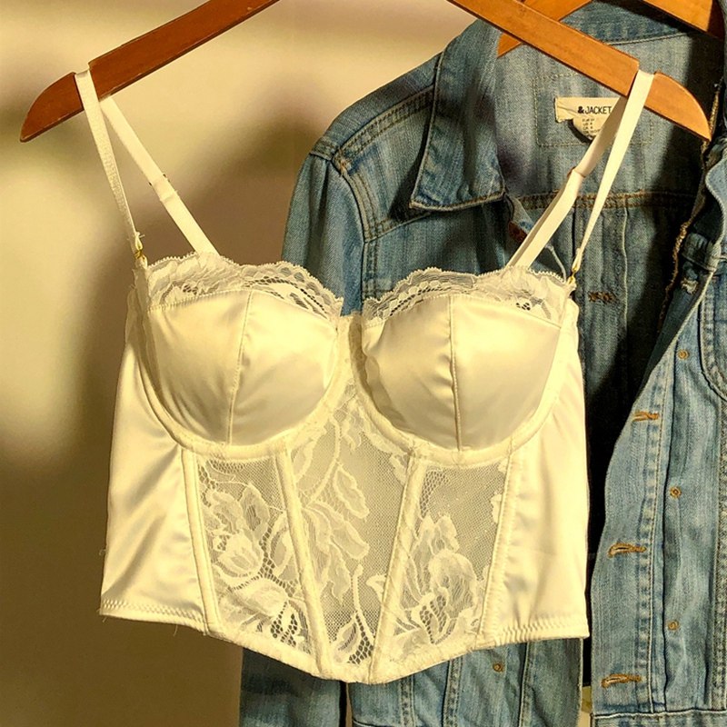 妮玫姿鱼骨胸衣外穿蕾丝小吊带上衣抹胸性感内搭带胸垫拆卸肩带