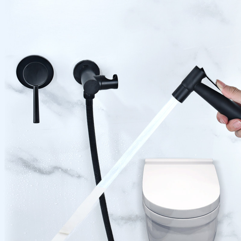 海奕施正品暗装黑色全铜喷枪水龙头入墙式冷热水家用增压妇洗器