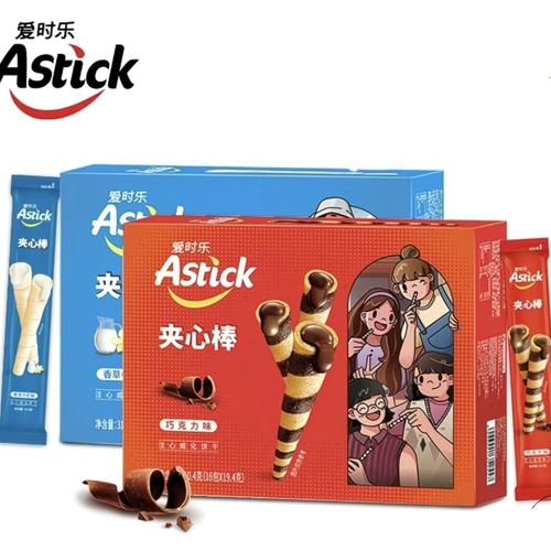 爱时乐Astick夹心棒注心饼干巧克力味香草牛奶味效期2026-7