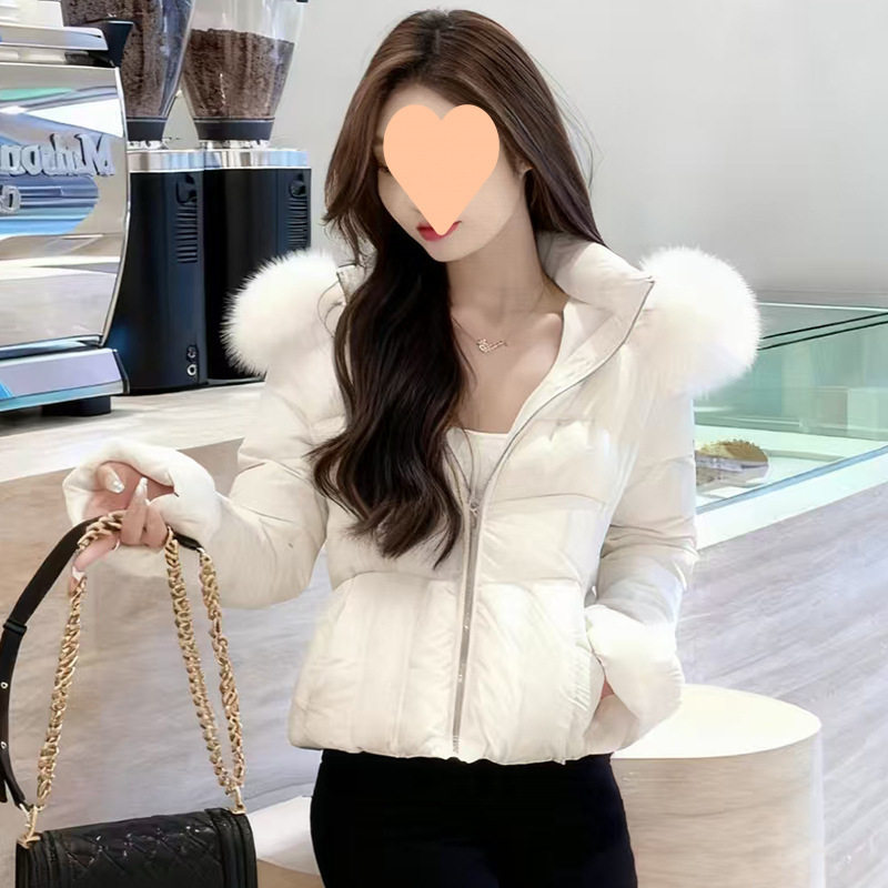 2025新款韩版连帽大毛领小个子显瘦韩版设计感棉服收腰羽绒棉服棉