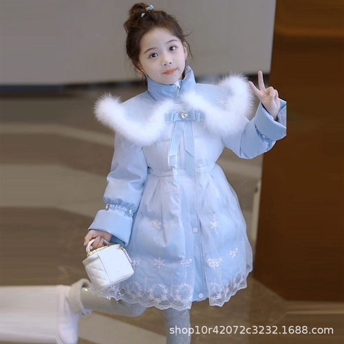 女童羽绒棉服公主保暖外套冬季洋气棉袄儿童冬装加厚中长款棉衣