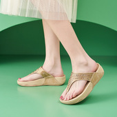 厚底拖鞋 987 女轻盈运动风舒适橡筋大码 水钻凉鞋 2亚马逊2025春季