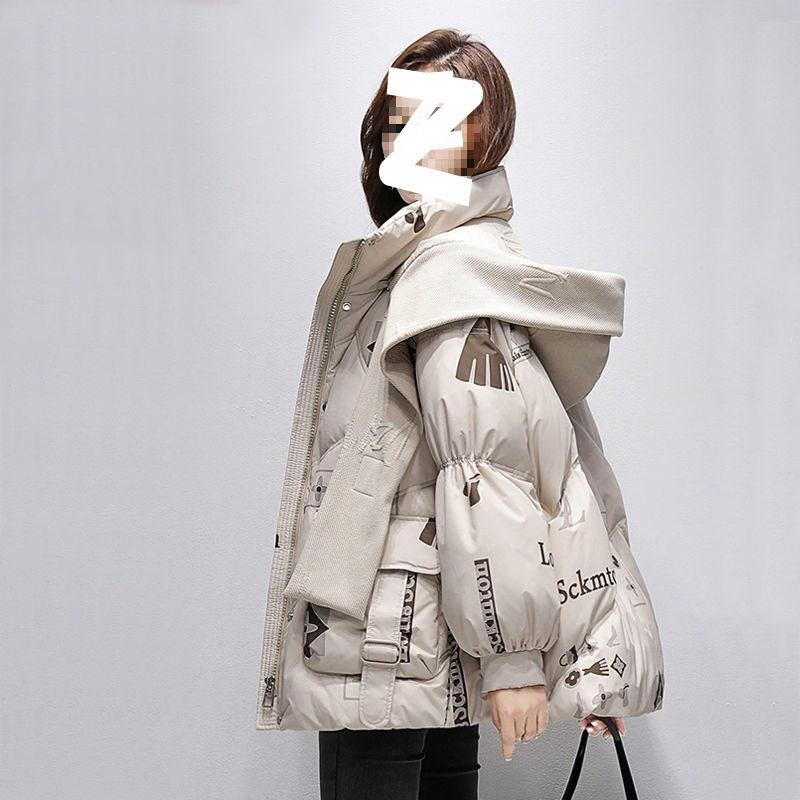 2025款字母印花立领连帽中长款时尚百搭羽绒服外套潮白鸭绒氨纶,女装/女士精品,时尚抓绒裤,淘宝优惠券,粉丝福利购,淘宝优惠卷