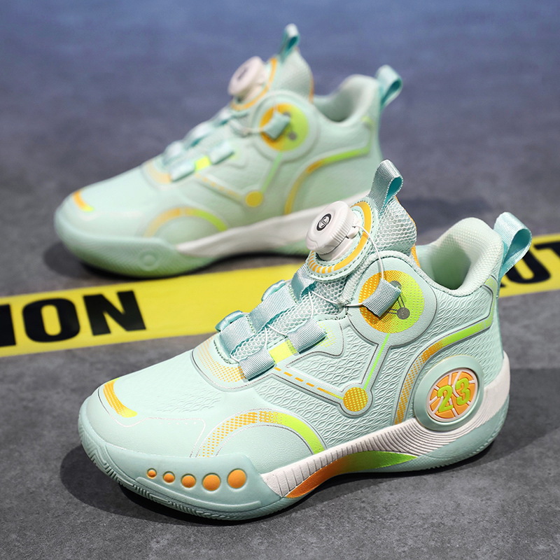 儿童篮球鞋2025春秋爆款男童实战训练鞋中大童防滑旋转纽扣跑步鞋