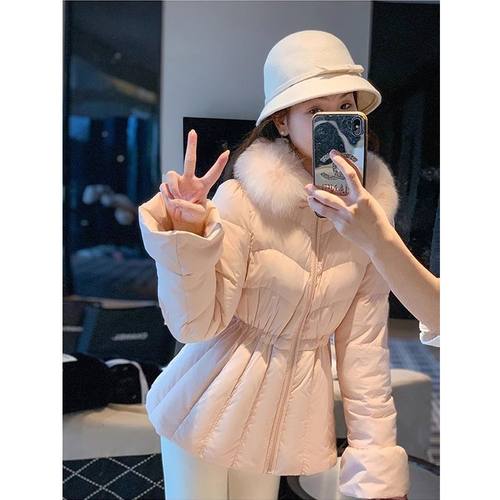 2025冬季新款减龄可拆卸仿狐狸毛90白鸭绒收腰修身显瘦羽绒服批发