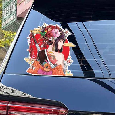 美女贴画日世艺妓纹身女孩摩托车电动车遮挡划痕坏女孩车贴 5716