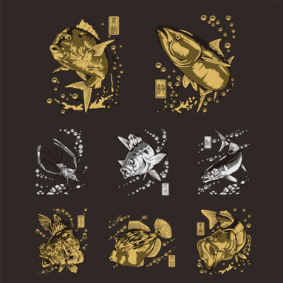 路亚鱼轮贴纸鱼竿贴台钓大物竿贴日本风格彩绘贴纸支持定制 4036