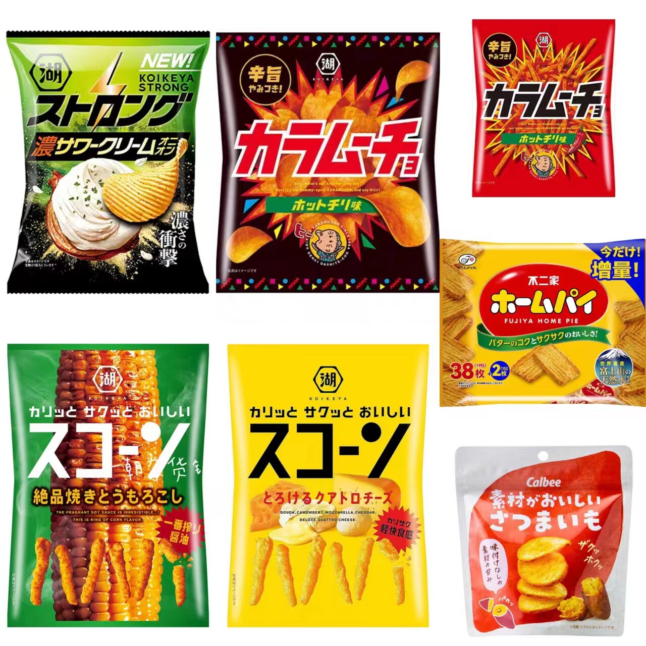 日本进口零食 湖池屋芝士奶酪薯条 玉米 洋葱奶油 辛辣味 薯片