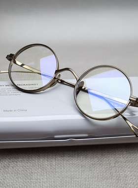 本万年龟纯钛眼镜框手工古铜色圆框复古文艺小脸超轻近视框kmn99