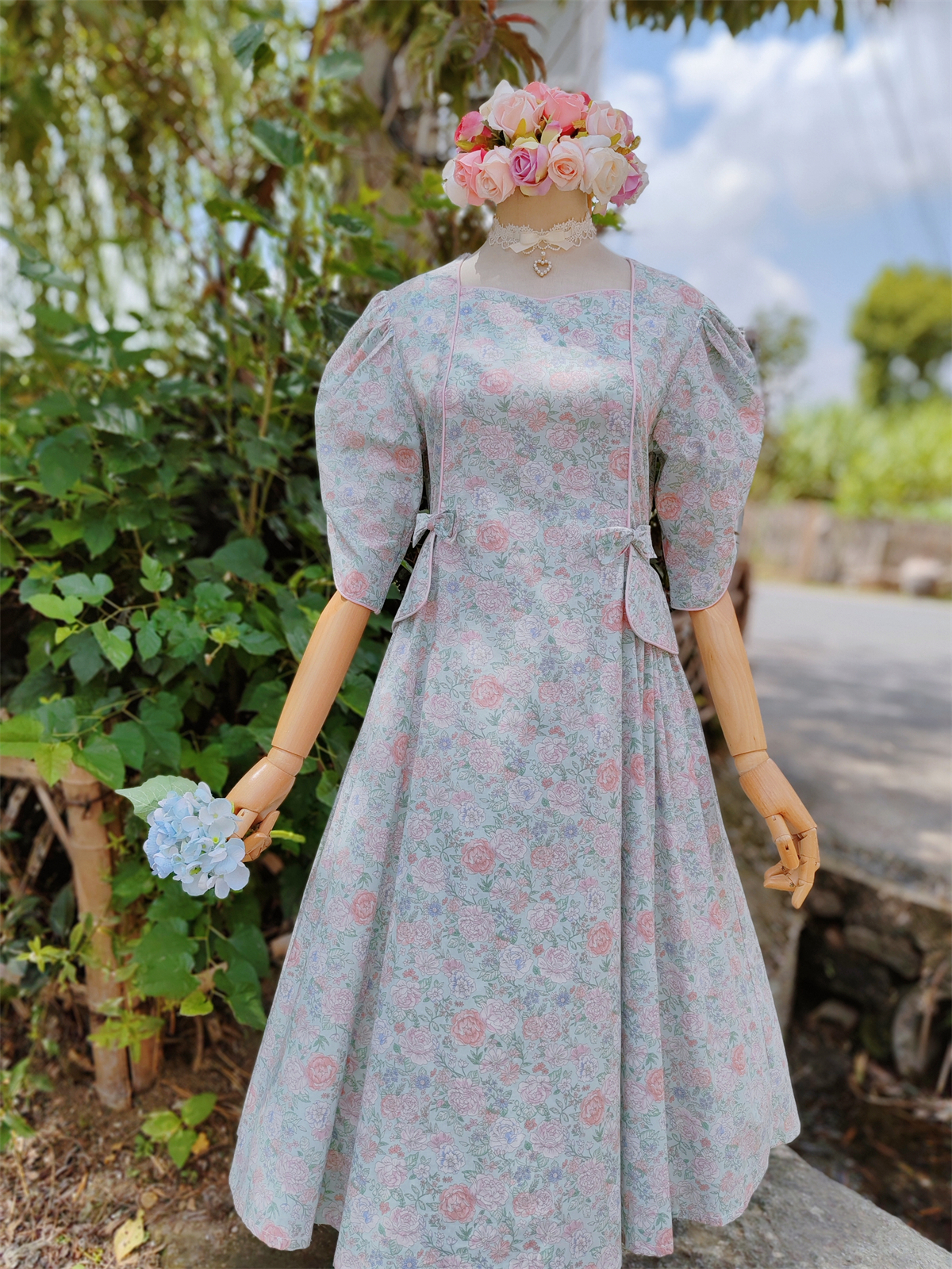 手作服进口棉vintage口袋大摆裙