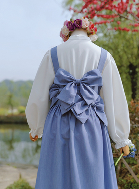 兔子大人｜手作服 春秋系列 法式复古后背大蝴蝶结背心式连衣裙