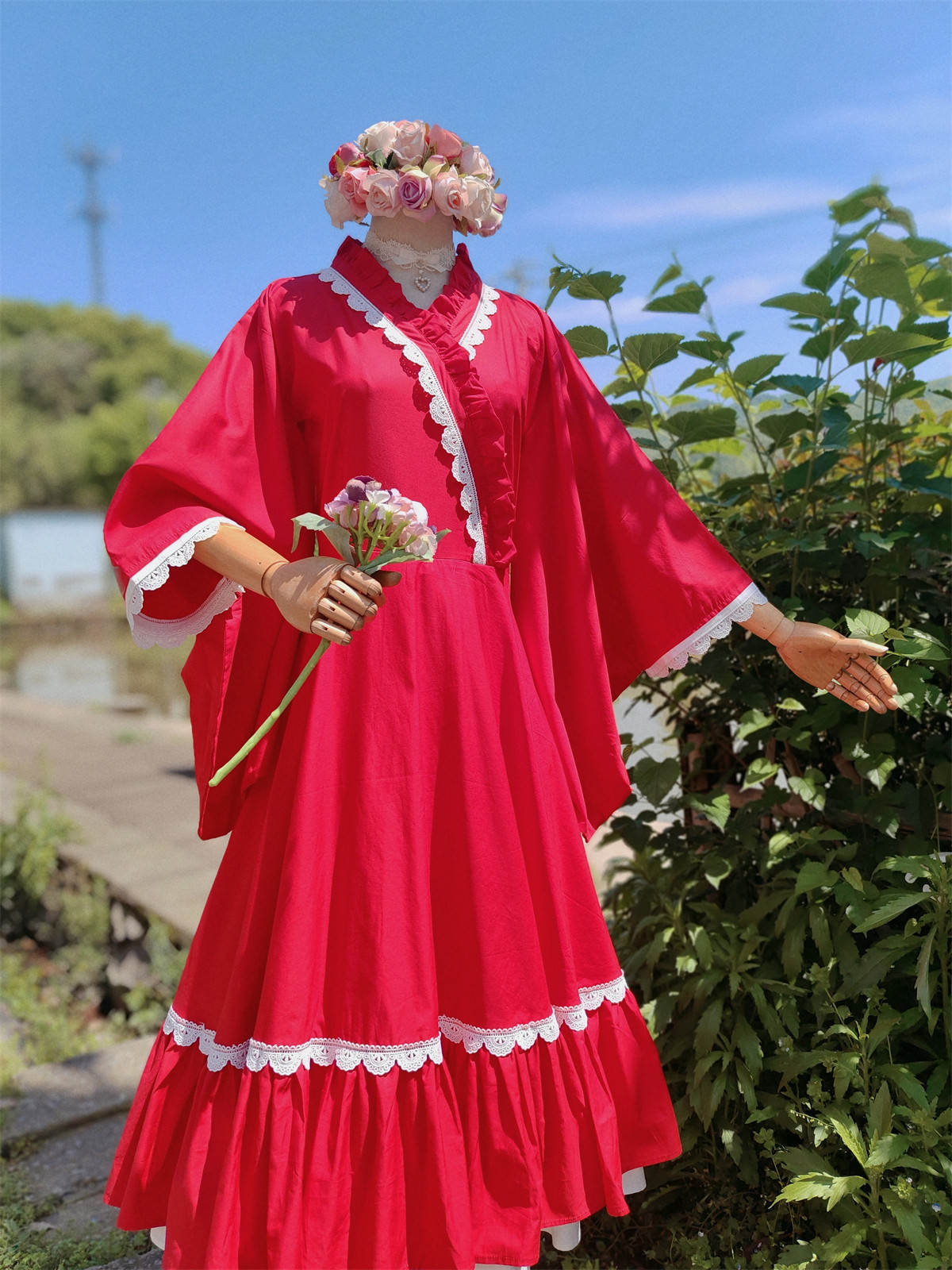 兔子大人|手作服 昭和风小振袖改良版日常和服连衣裙 内衬可拆卸