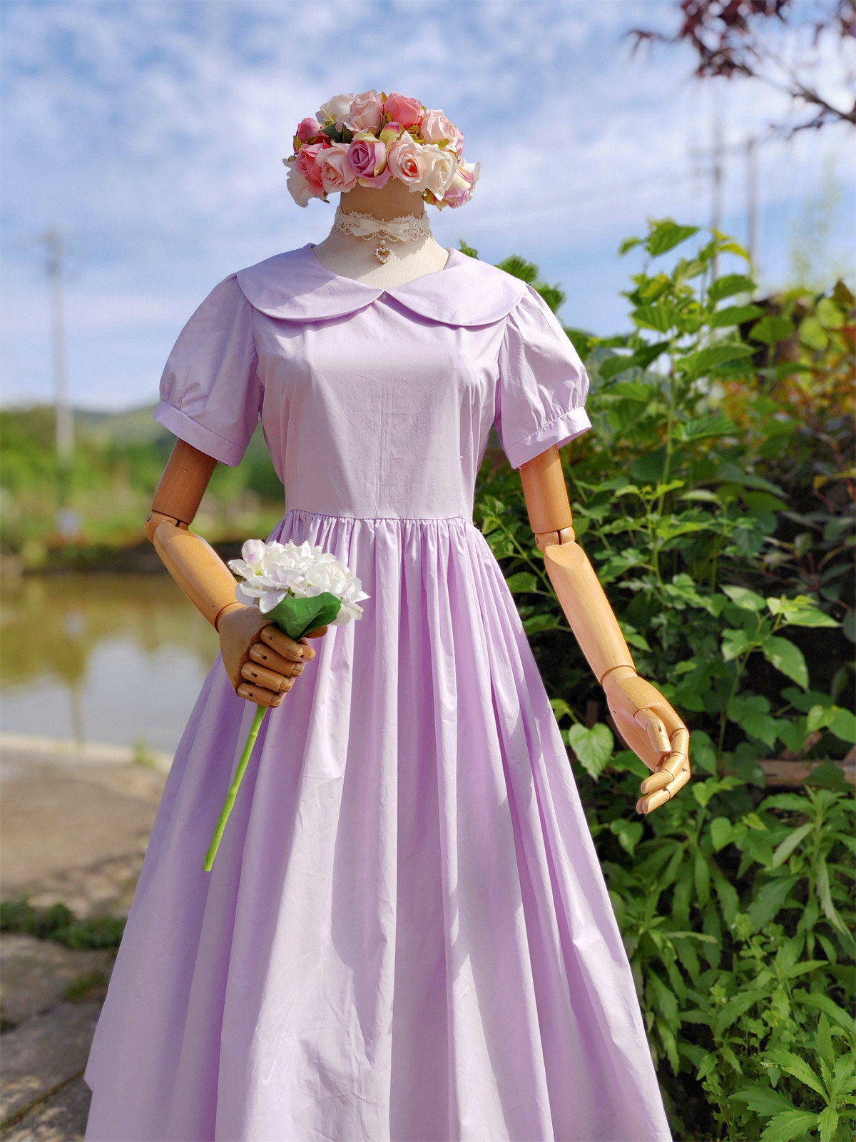 兔子大人｜手作服 vintage古着风复古可爱娃娃领短袖大摆连衣裙