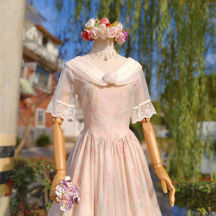 浪漫网纱拼接朦胧花色连衣裙 洋装 兔子大人｜手作服 复古摩登法式