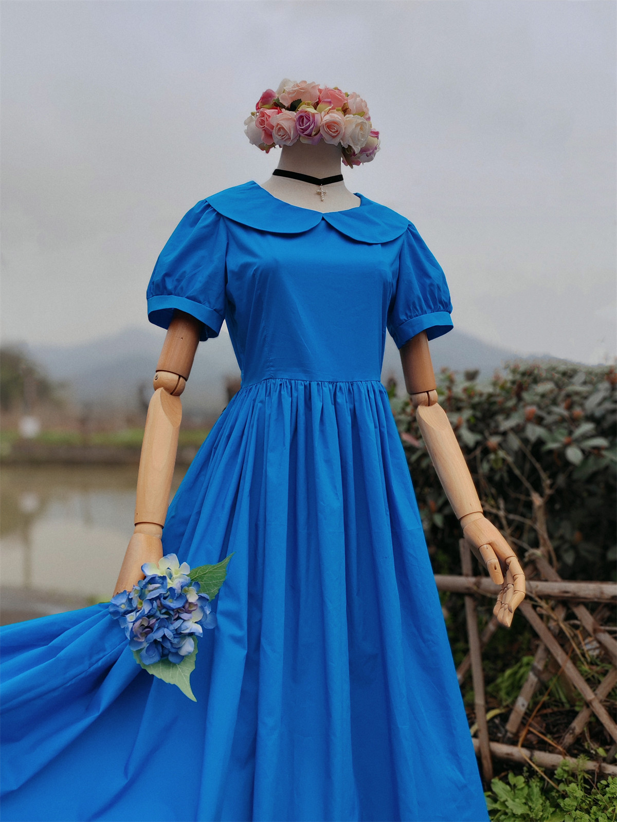 兔子大人｜手作服 vintage古着风复古可爱娃娃领短袖大摆连衣裙