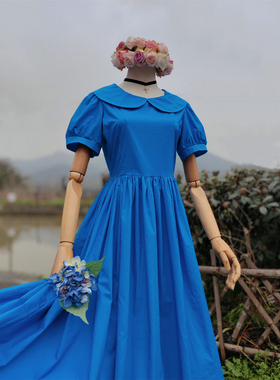 兔子大人｜手作服 vintage古着风复古可爱娃娃领短袖大摆连衣裙