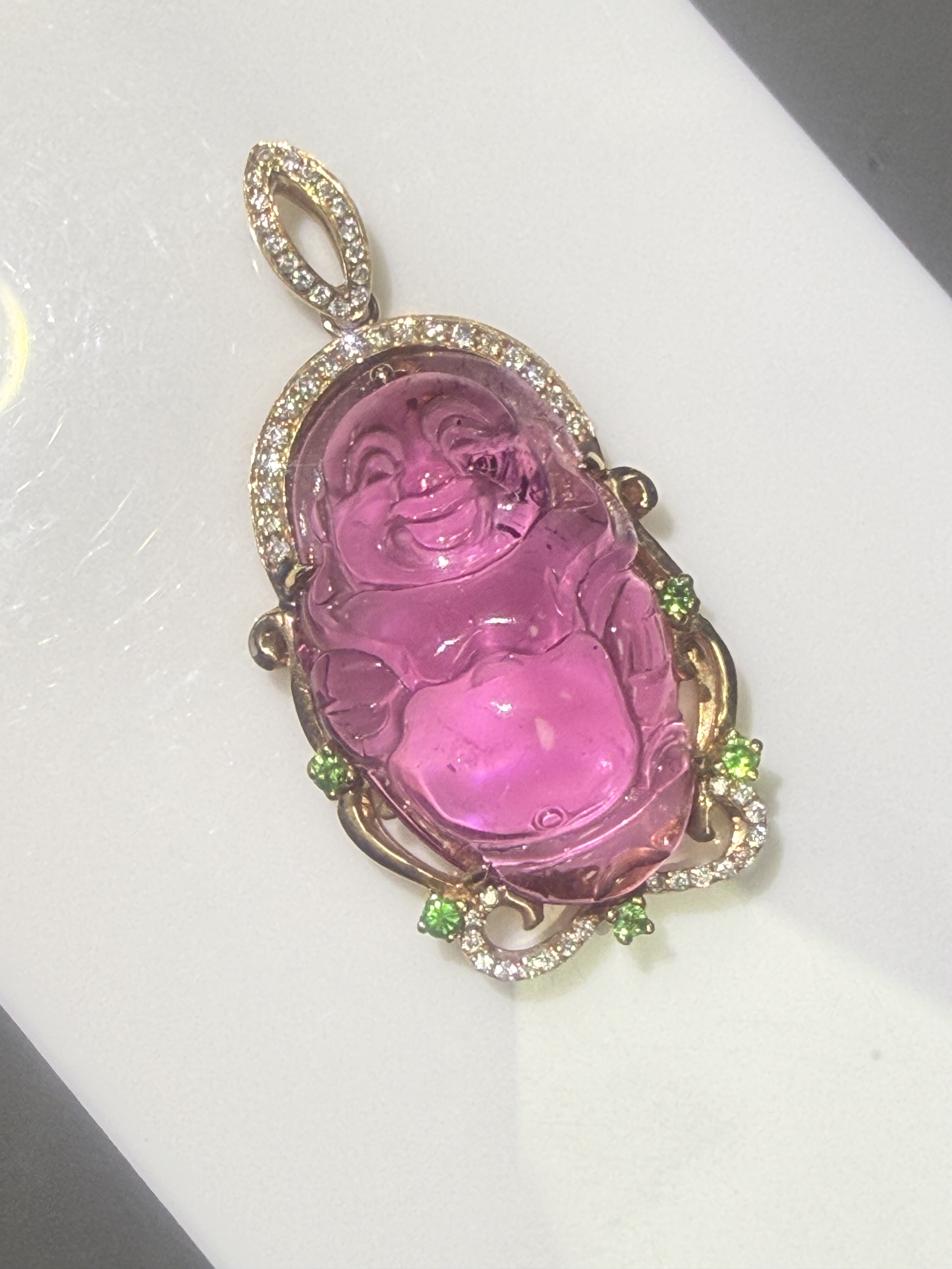 天然粉碧玺佛公吊坠18K玫瑰金镶嵌钻石沙弗莱吊坠,珠宝/钻石/翡翠,颈饰,淘宝优惠券,粉丝福利购,淘宝优惠卷