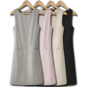 毛呢无袖连衣裙女春秋新款圆领减龄气质百搭马甲裙叠穿打底背心裙