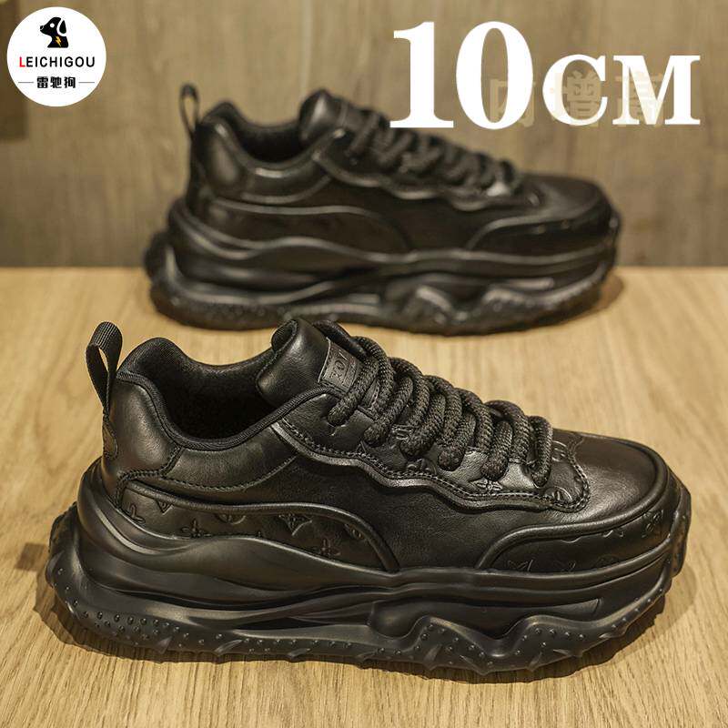 高品质皮面防水老爹鞋男款秋季内增高男鞋10cm厚底轻便休闲运动鞋