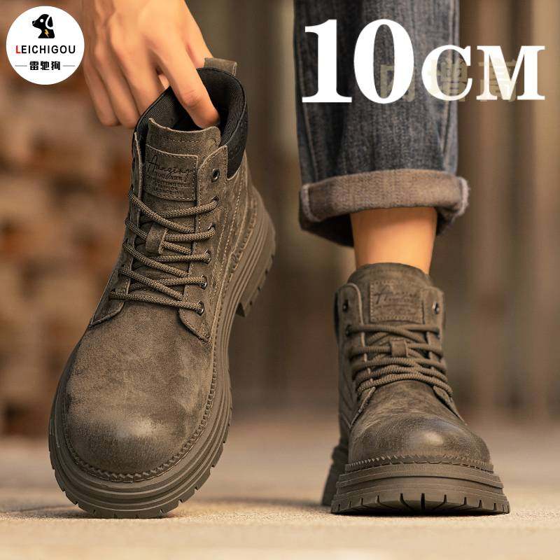 小众休闲马丁靴男高帮鞋冬季新款内增高男鞋10cm中帮工装时尚皮靴