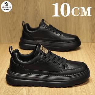 2025新款秋季青年商务休闲鞋隐形内增高男鞋10cm软底百搭工装皮鞋