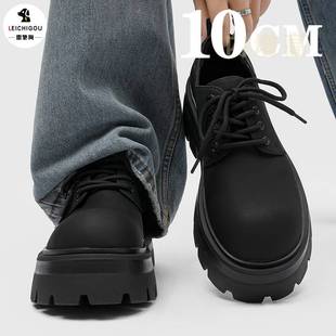 厚底商务黑色大头正装 男10cm圆头休闲皮鞋 德比鞋 内增高鞋 冬季 男士