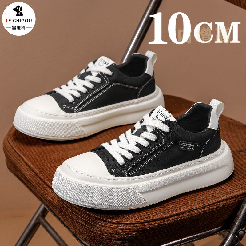 小众潮牌板鞋内增高男鞋10cm隐形夏季透气布面轻便厚底防滑休闲鞋