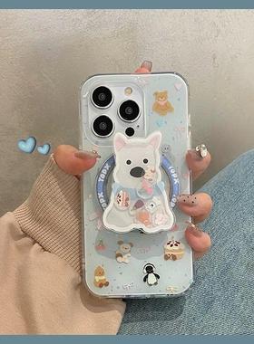 可爱小动物摇摇乐蓝色适用vivoiQOO12/11s/97手机壳neo10/8pro磁吸支架7Se/Z8/Z6女U3/5e全包Z5x新品Z1软套13