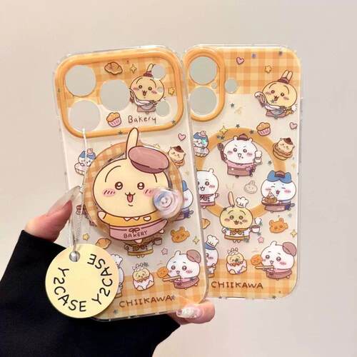旋转烘焙吉伊卡哇可爱磁吸支架适用苹果16手机壳iPhone15少女款13/12防摔11PROMAX全包S/XR新品7/8软套14PLUS