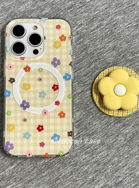 磁吸支架适用小米15/13U韩风格纹彩色小花K80+手机壳红米Turbo3国际版k70/60/note12t/civi4pro软套poco女50e